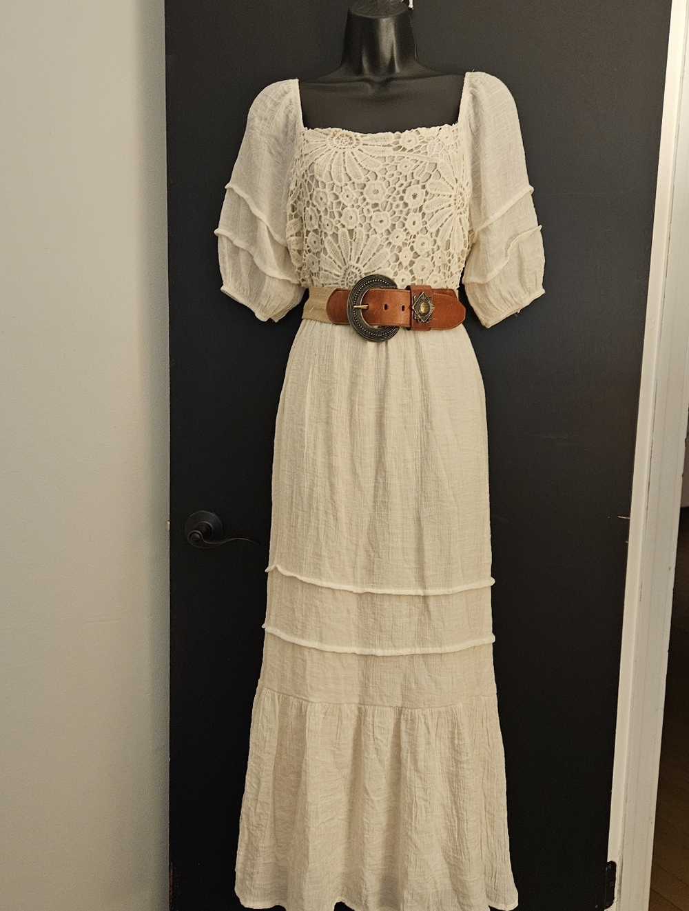 Cream Crochet Bodice Maxi Dress